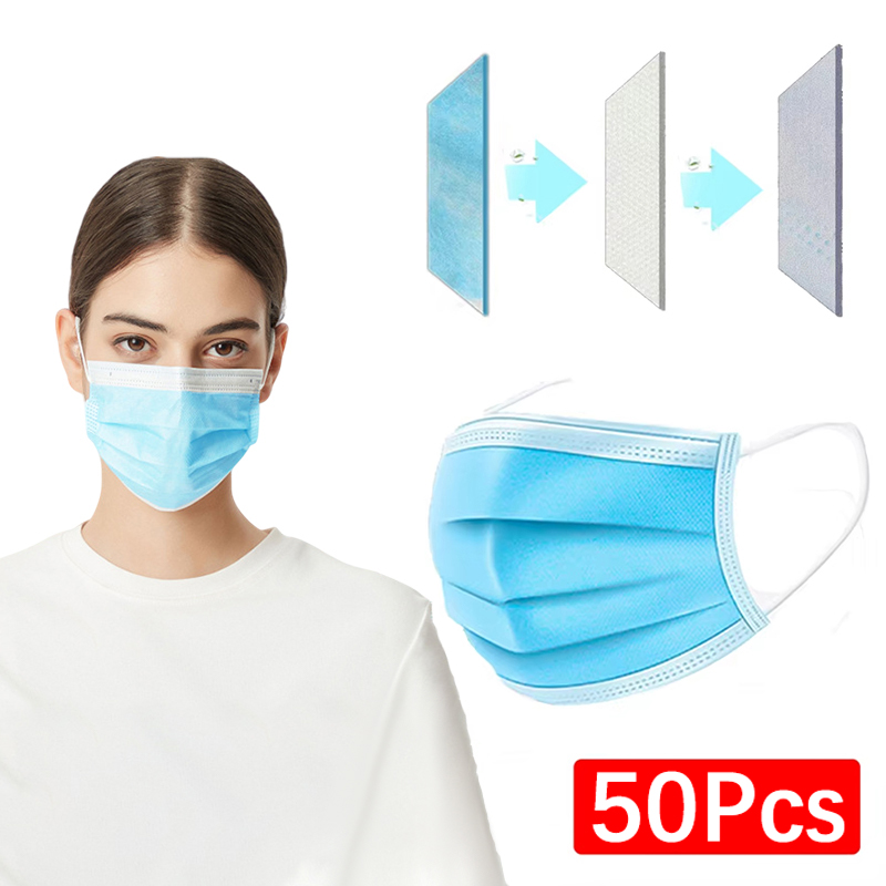 50Pcs 3-layer Mask Face Masks  – обзор и цена Disposable Mask Blue