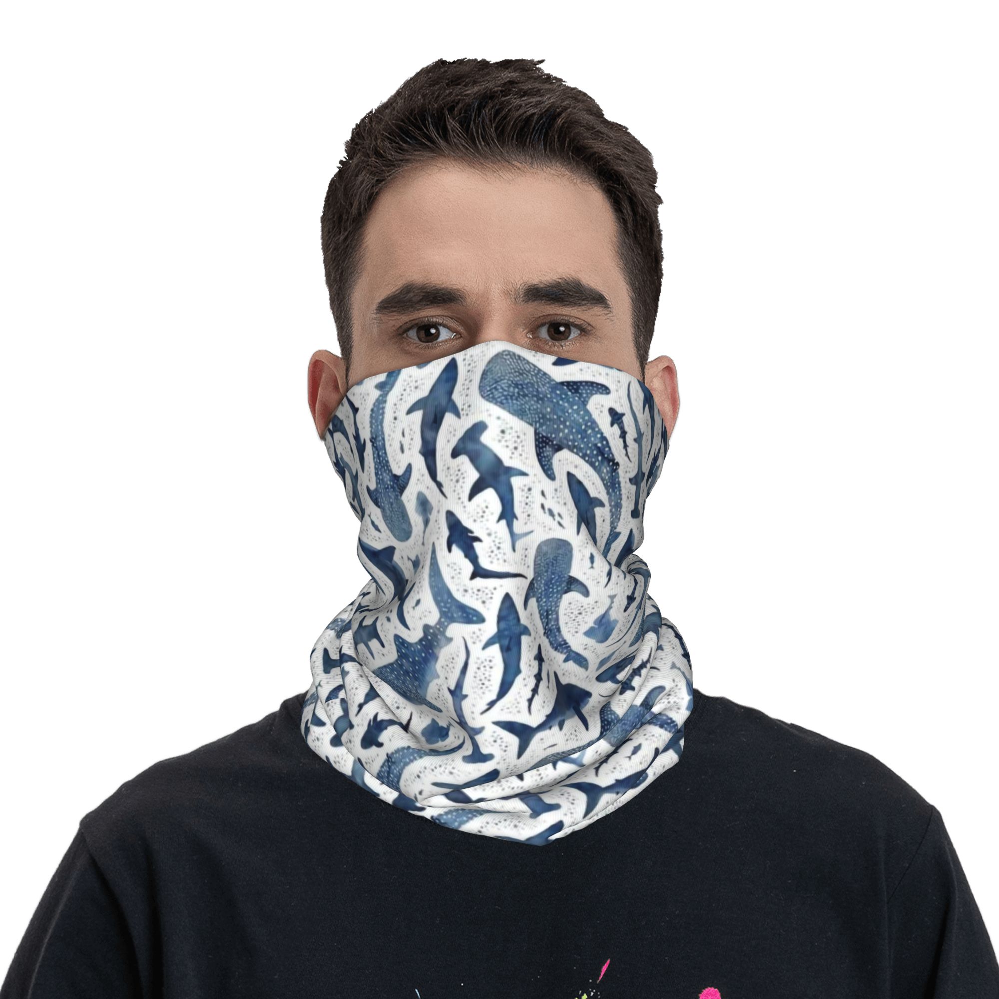 Custom Blue Watercolour Shark  – обзор и цена Neck Gaiter Face Cover